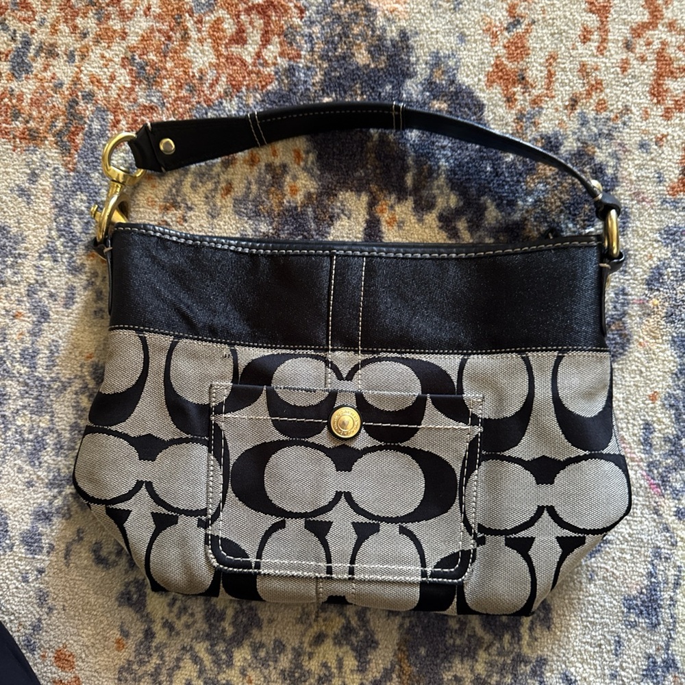 Coach Black and Gray Signature Shoulder Bag